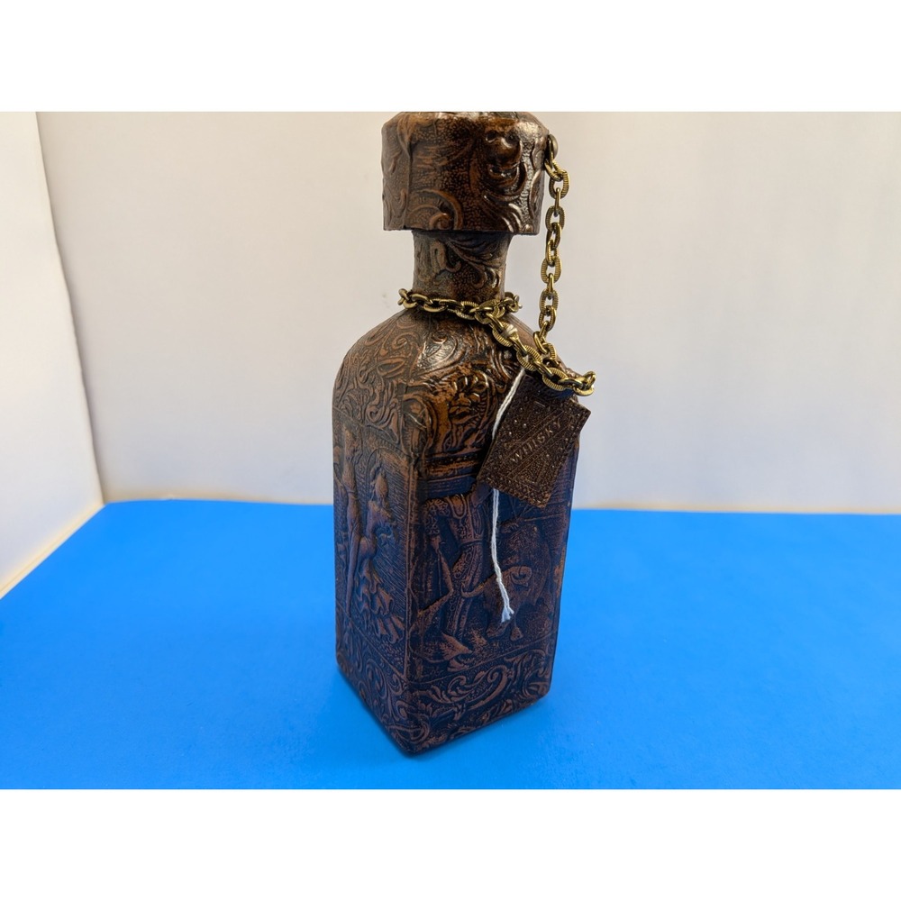 Vintage Leather Wrapped Whisky Decanter Hand Made in Spain Empty Brown